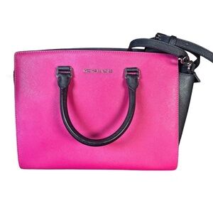 Michael Kors Pink and Black Selma Satchel